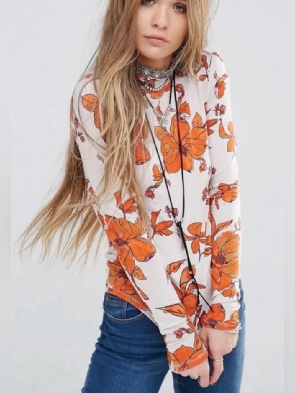Free People Floral Mock Turtleneck • XS